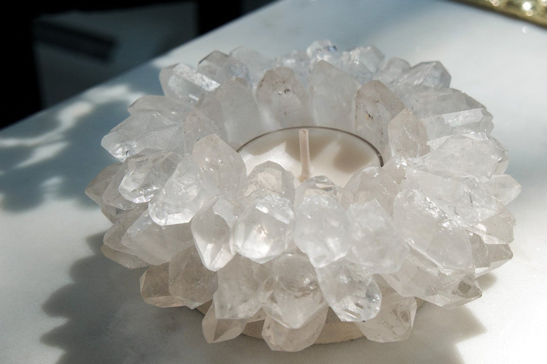 Clear Quartz Crystal Cluster Tea-light Candle Holder