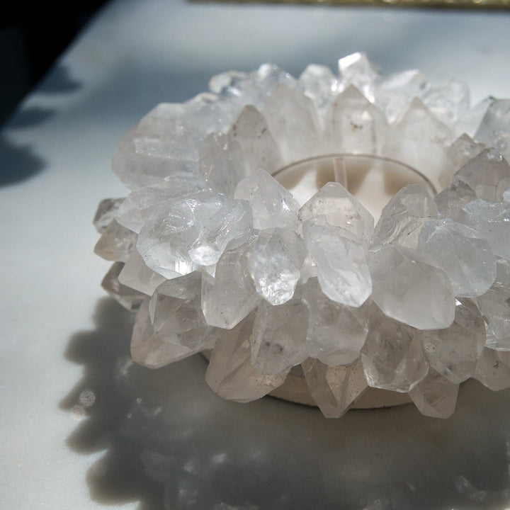 Clear Quartz Crystal Cluster Tea-light Candle Holder