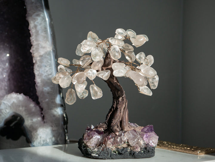 Quartz Tree with Amethyst Base