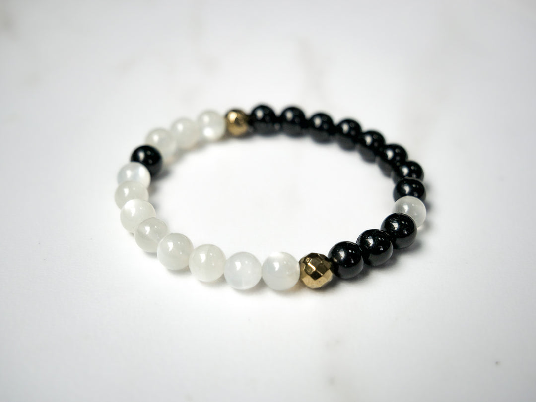 Moonstone and Black Tourmaline Bracelet | Intuitive Protector