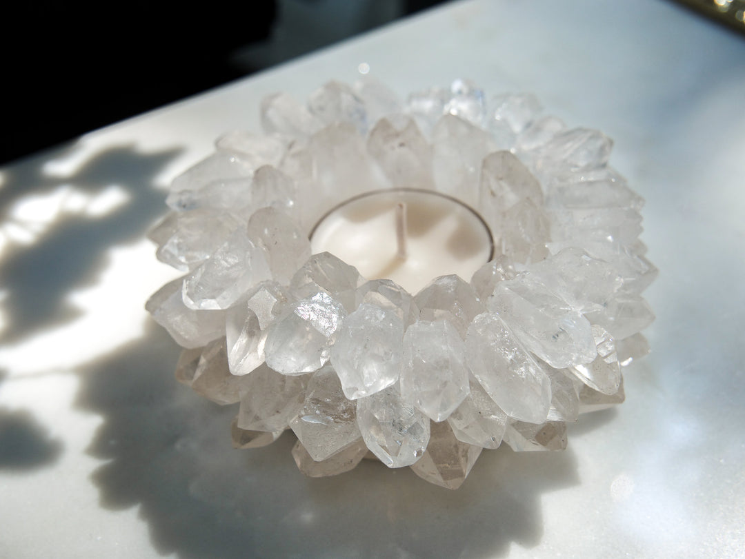 Clear Quartz Crystal Cluster Tea-light Candle Holder