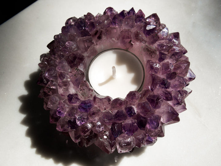 Amethyst Crystal Cluster Tea-light Candle Holder