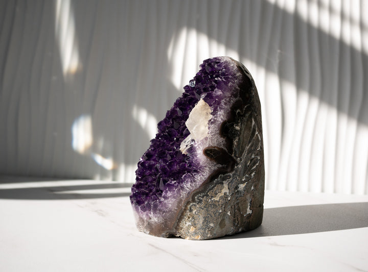 High-Quality Amethyst Cut Base with Calcite Inclusion - Option C