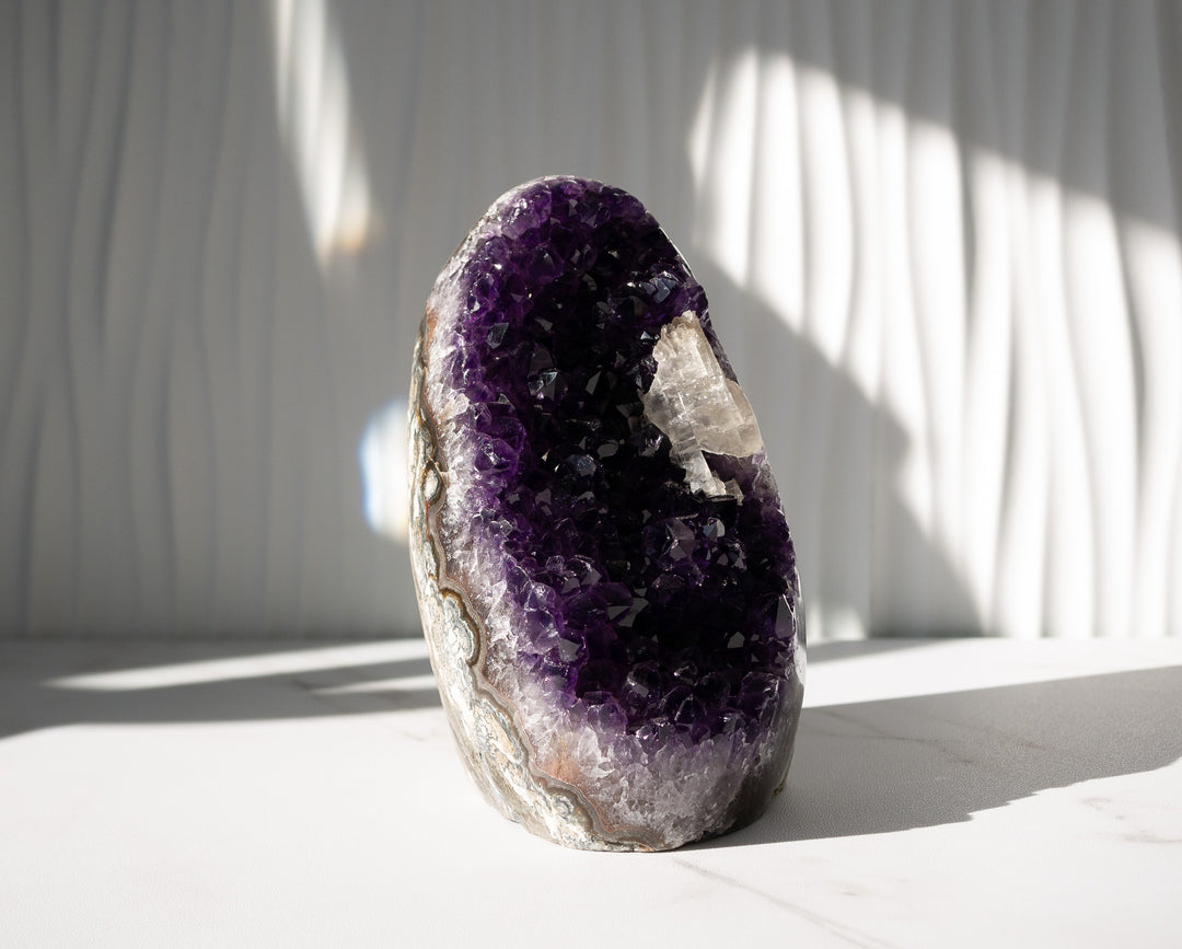High-Quality Amethyst Cut Base with Calcite Inclusion - Option C