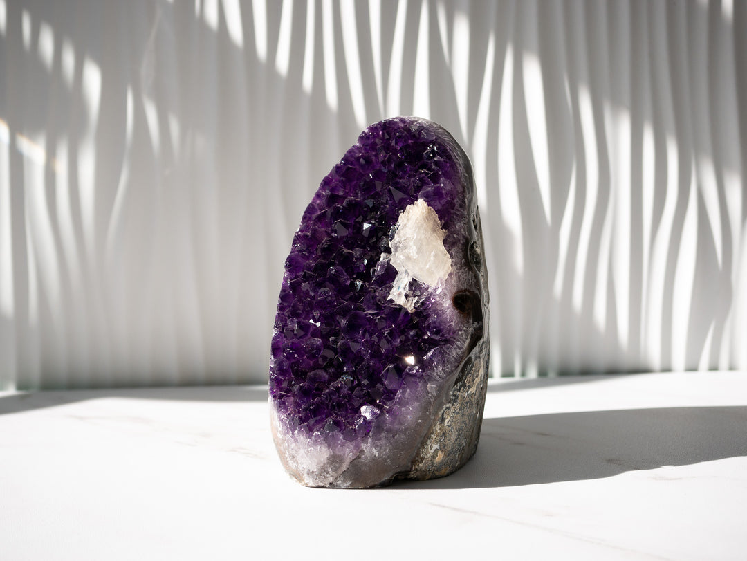 High-Quality Amethyst Cut Base with Calcite Inclusion - Option C