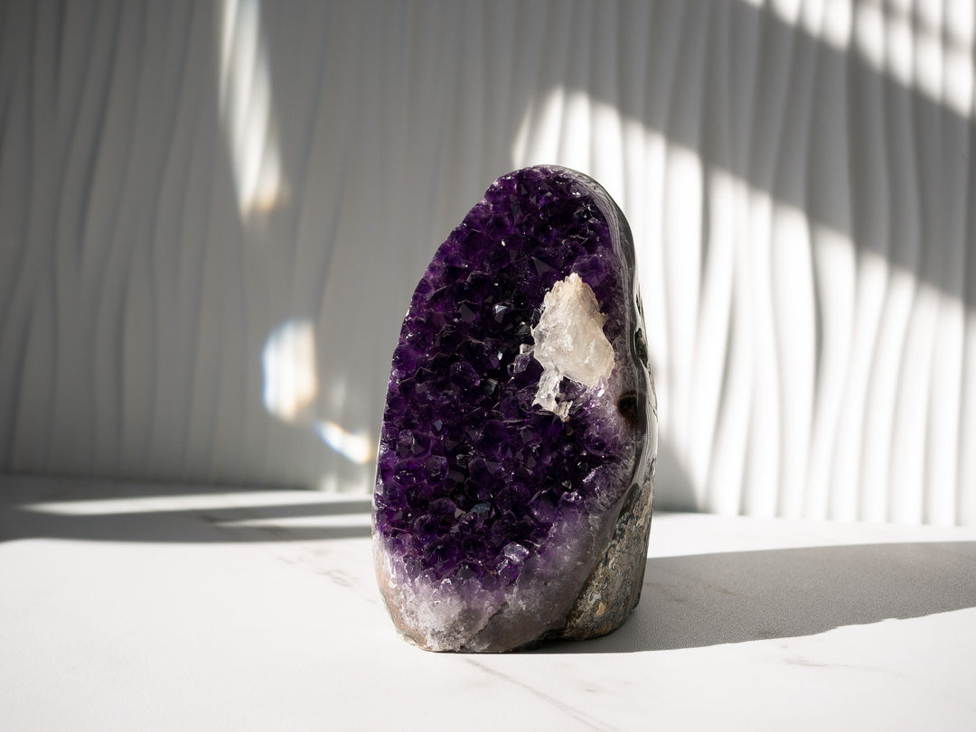 High-Quality Amethyst Cut Base with Calcite Inclusion - Option C