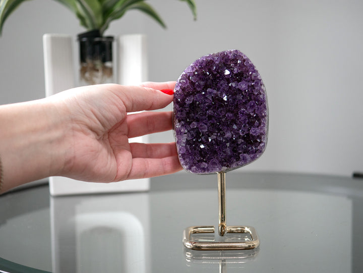 Amethyst Cluster on Gold Metal Stand