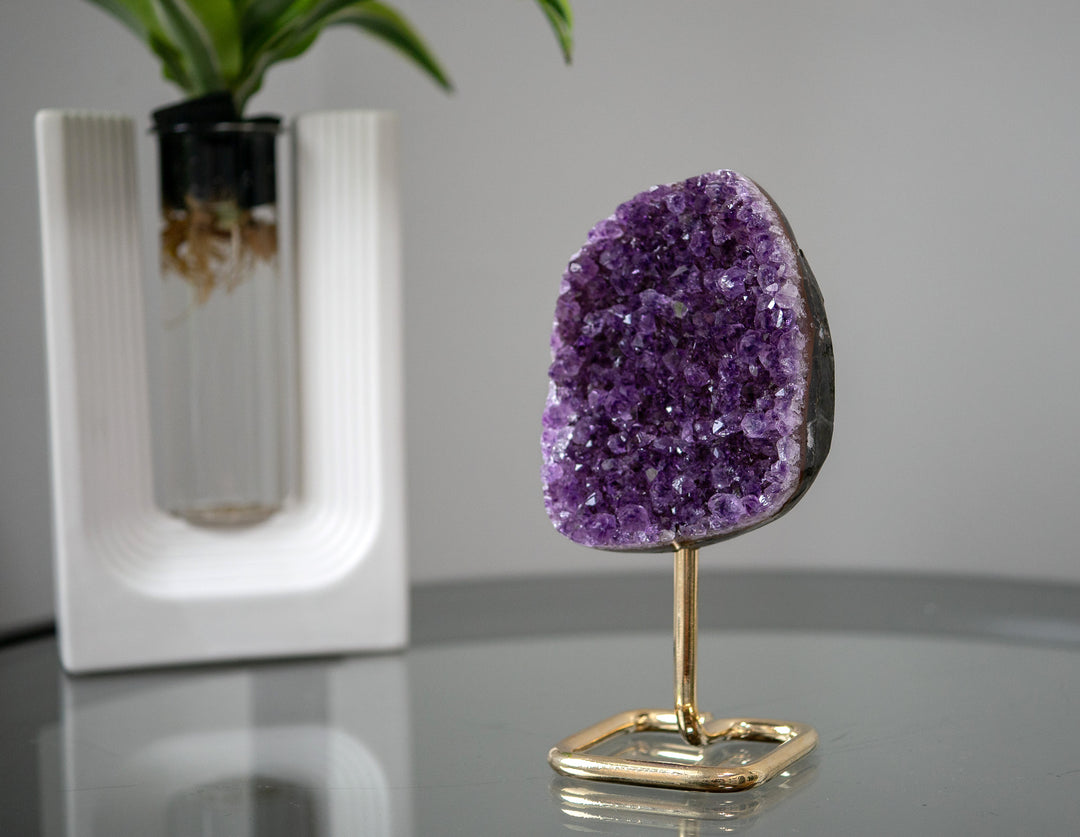 Amethyst Cluster on Gold Metal Stand