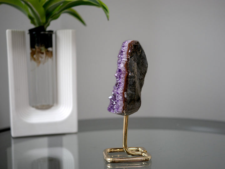 Amethyst Cluster on Gold Metal Stand