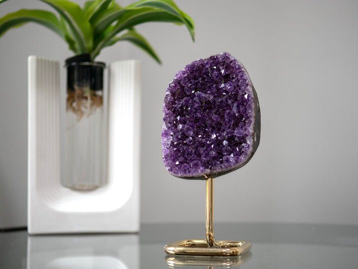 Amethyst Cluster on Gold Metal Stand