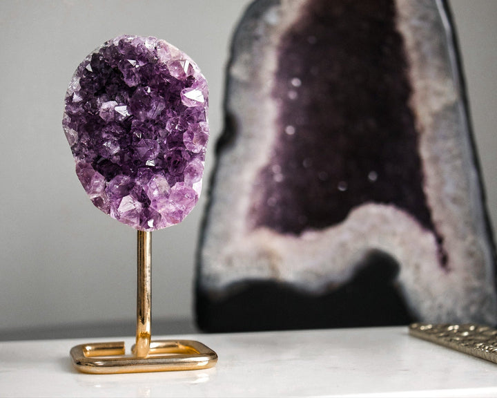 Amethyst Cluster on Gold Metal Stand