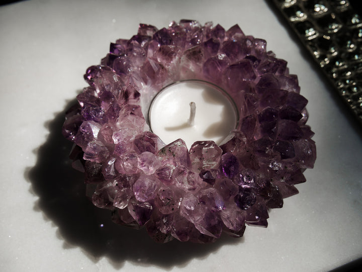 Amethyst Crystal Cluster Tea-light Candle Holder