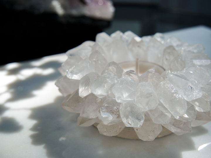 Clear Quartz Crystal Cluster Tea-light Candle Holder