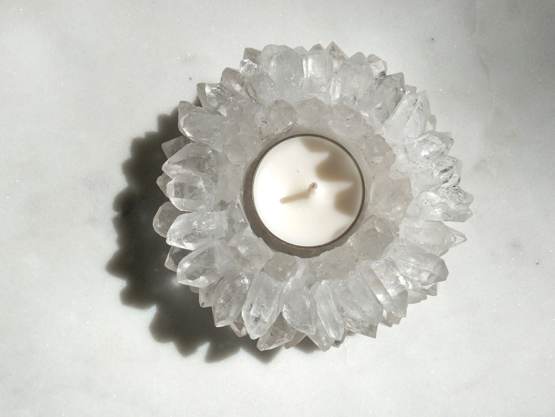 Clear Quartz Crystal Cluster Tea-light Candle Holder