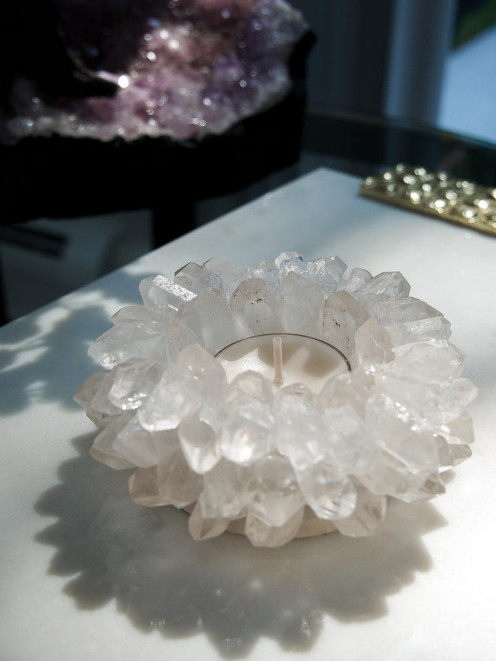 Clear Quartz Crystal Cluster Tea-light Candle Holder