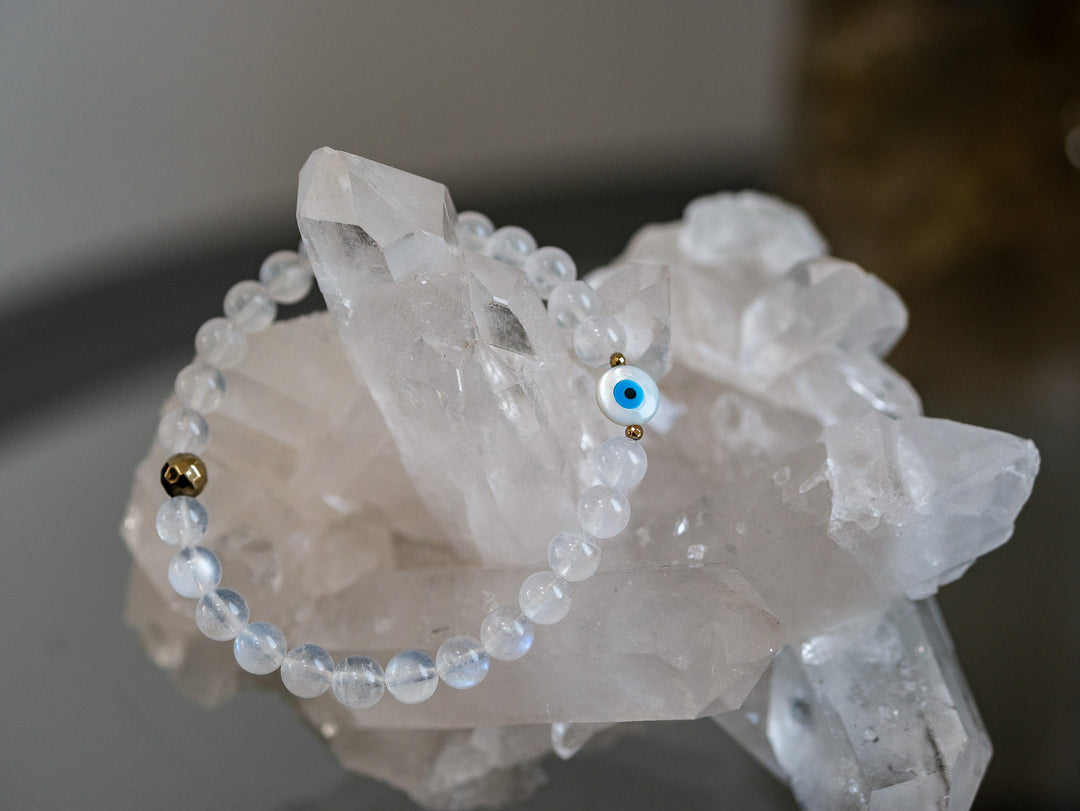 Premium Flashy Moonstone with Evil-Eye Bracelet