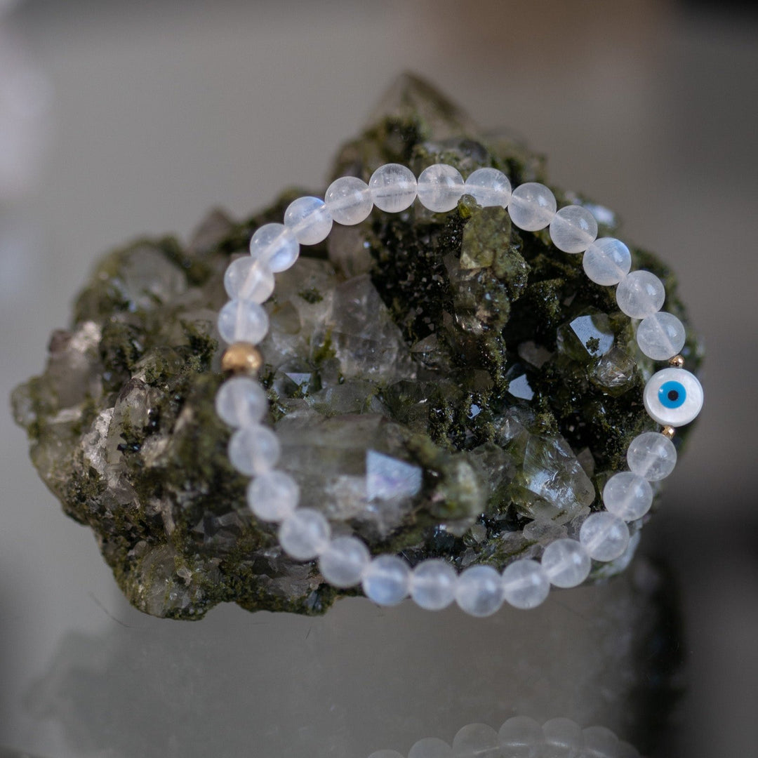 Premium Flashy Moonstone with Evil-Eye Bracelet