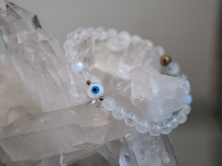 Premium Flashy Moonstone with Evil-Eye Bracelet