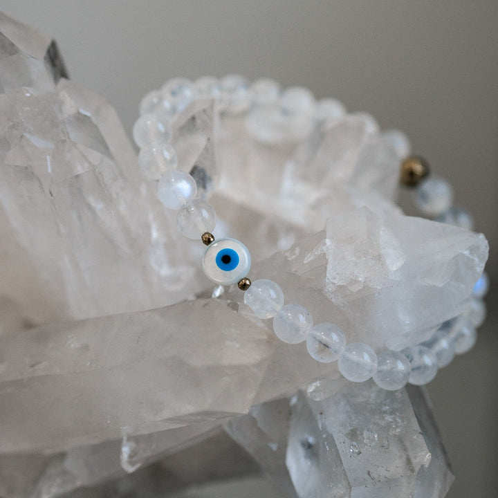 Premium Flashy Moonstone with Evil-Eye Bracelet