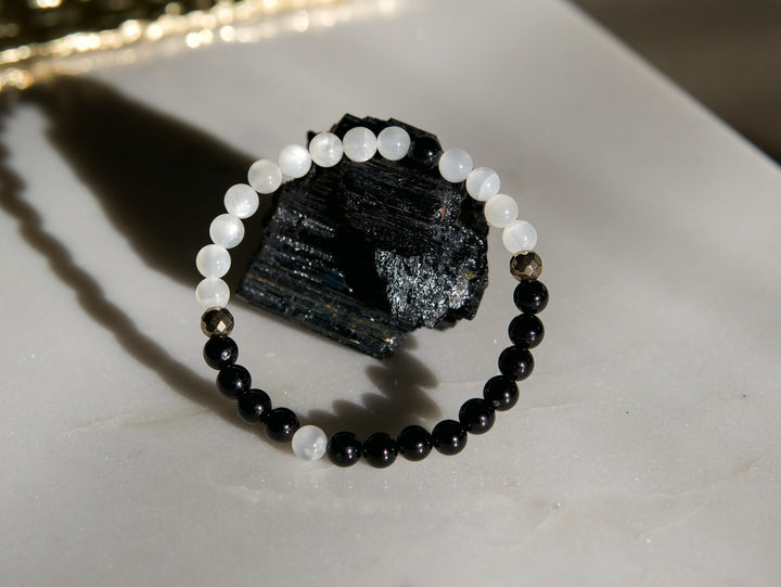 Moonstone and Black Tourmaline Bracelet | Intuitive Protector