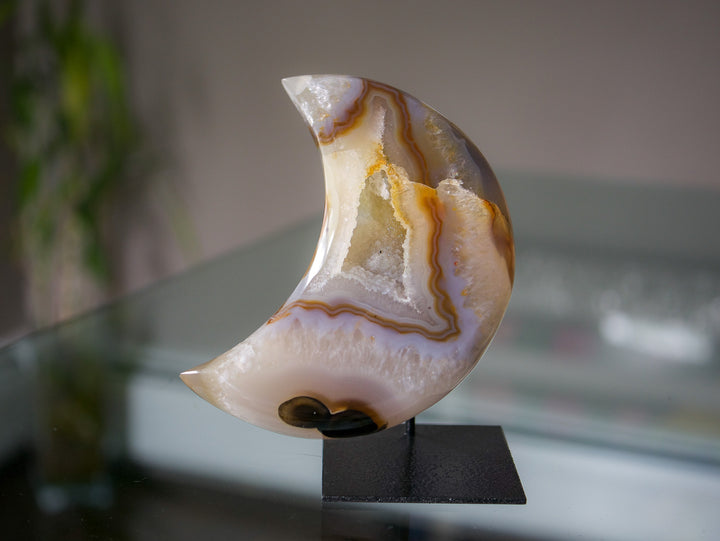Large Agate Moon on Metal Stand