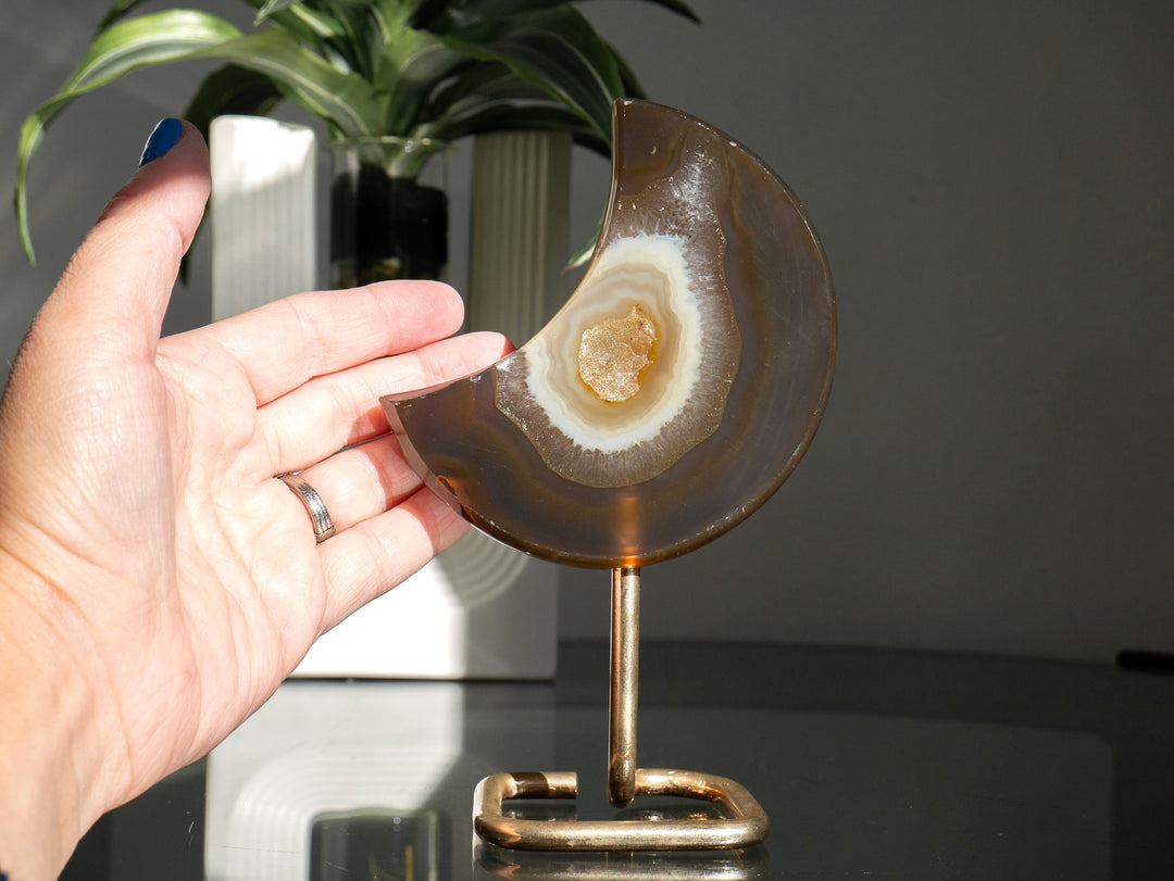 Geode Druzy Moon on Stand