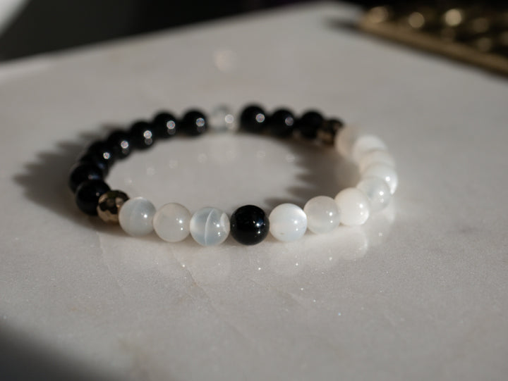 Moonstone and Black Tourmaline Bracelet | Intuitive Protector