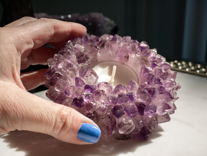 Amethyst Crystal Cluster Tea-light Candle Holder