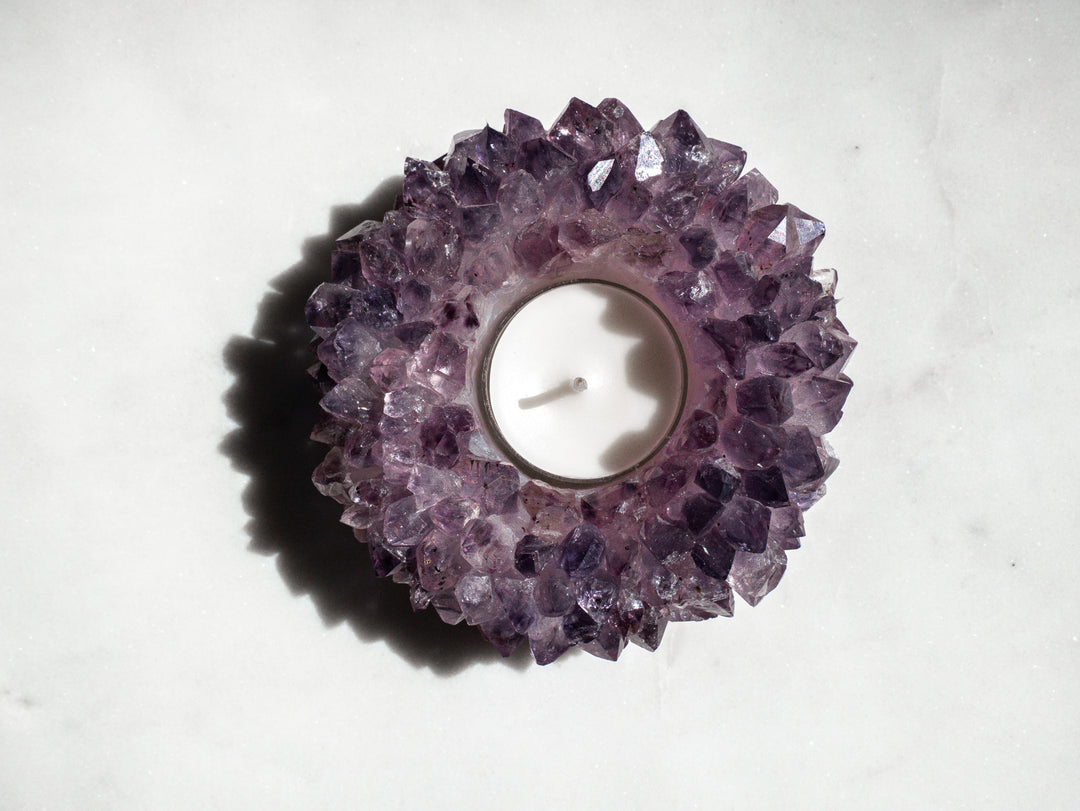 Amethyst Crystal Cluster Tea-light Candle Holder