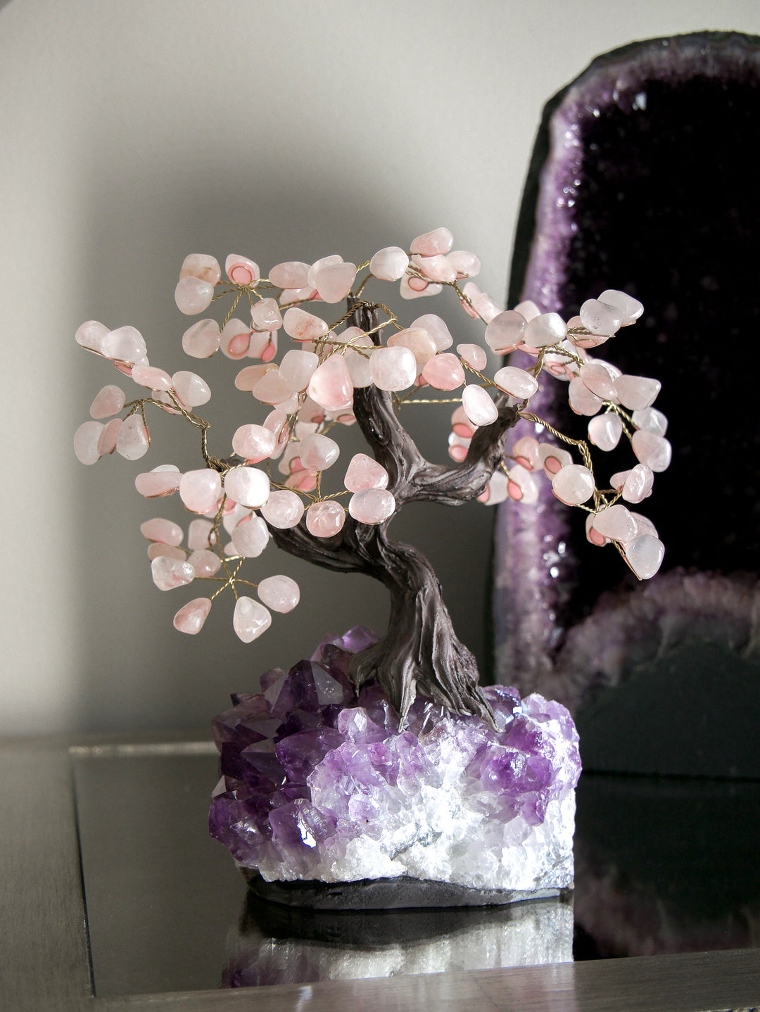 Large Tree of Life |  Rose Quartz Petals & Amethyst Base