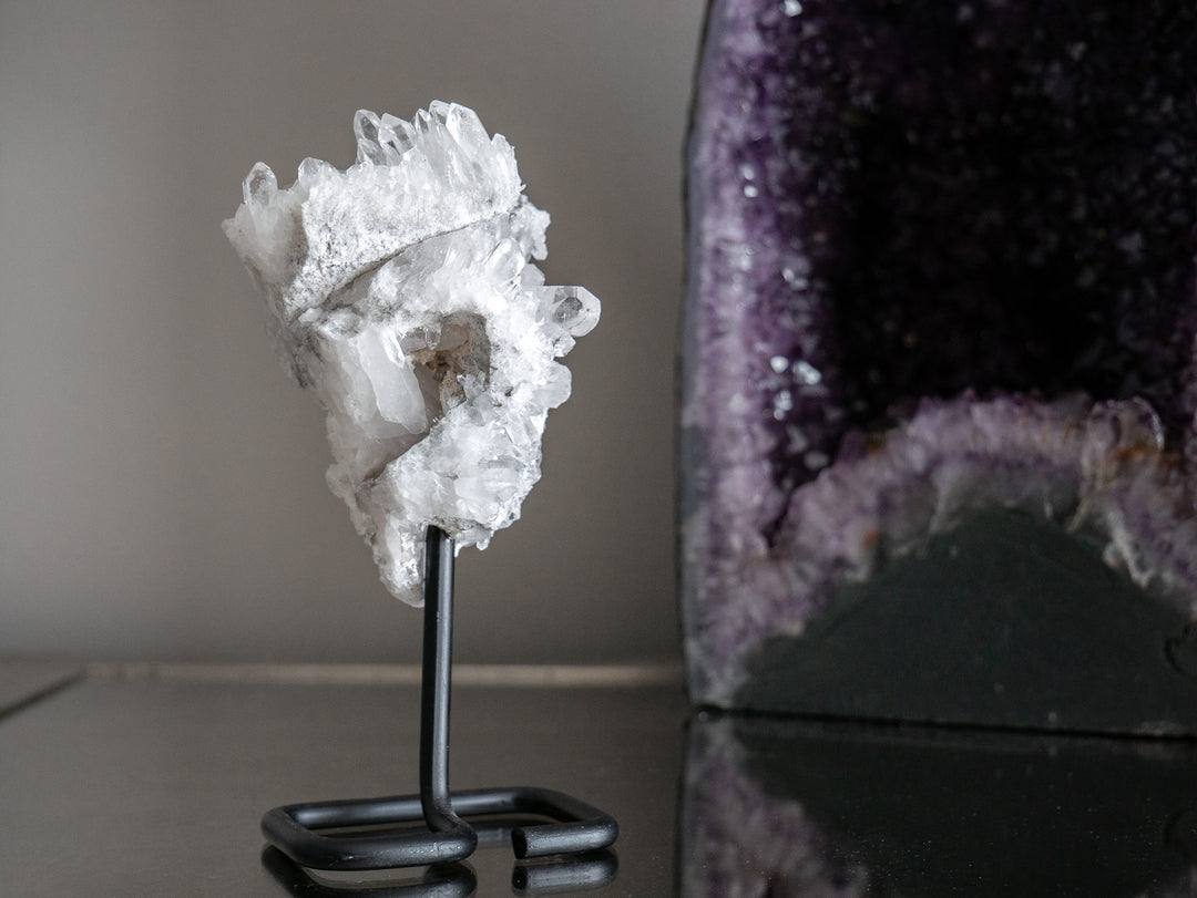 Quartz Crystal Cluster on Metal Stand