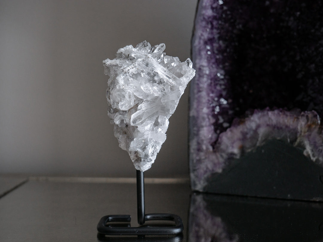 Quartz Crystal Cluster on Metal Stand