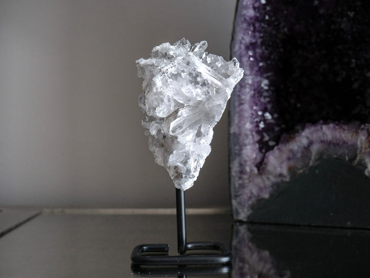 Quartz Crystal Cluster on Metal Stand