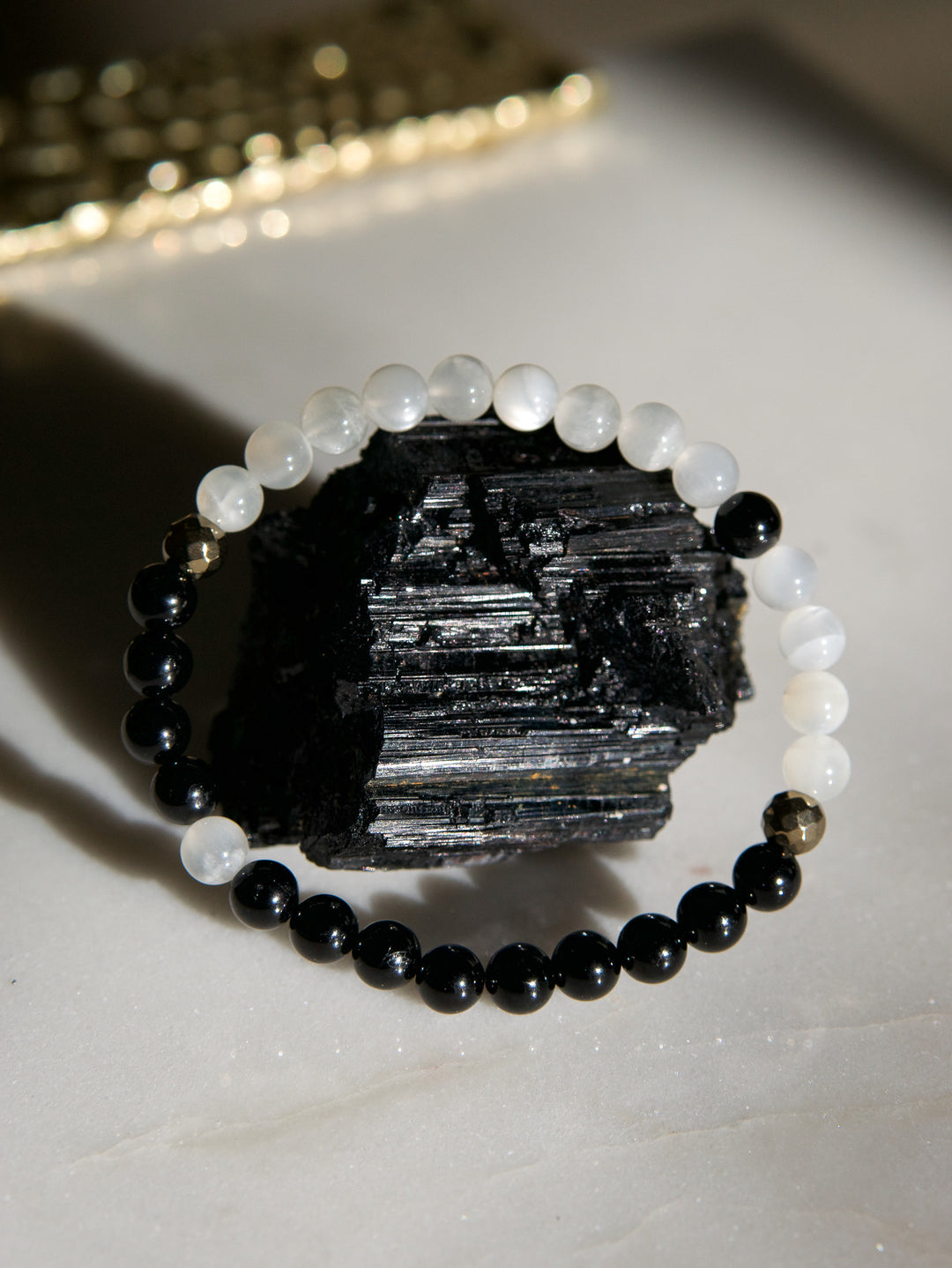 Moonstone and Black Tourmaline Bracelet | Intuitive Protector