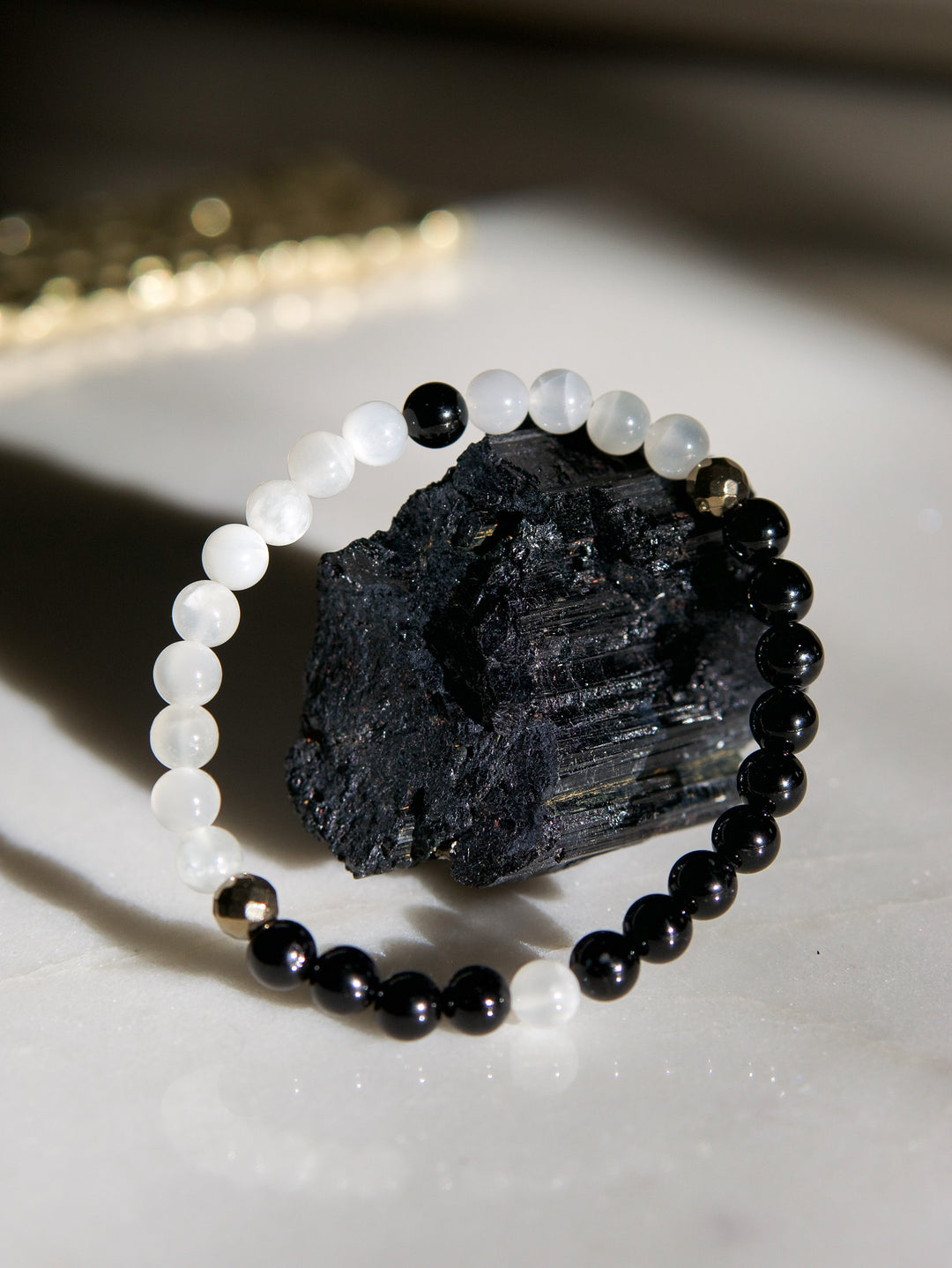 Moonstone and Black Tourmaline Bracelet | Intuitive Protector