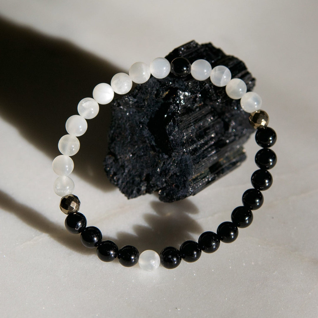 Moonstone and Black Tourmaline Bracelet | Intuitive Protector