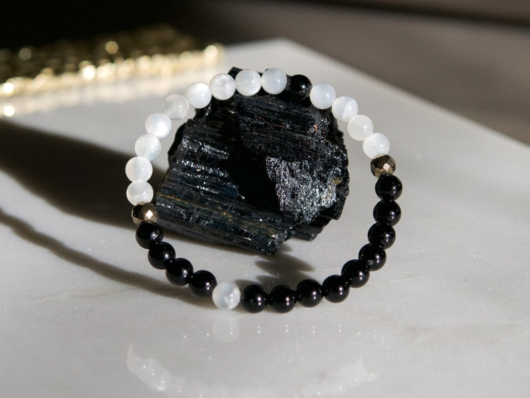 Moonstone and Black Tourmaline Bracelet | Intuitive Protector