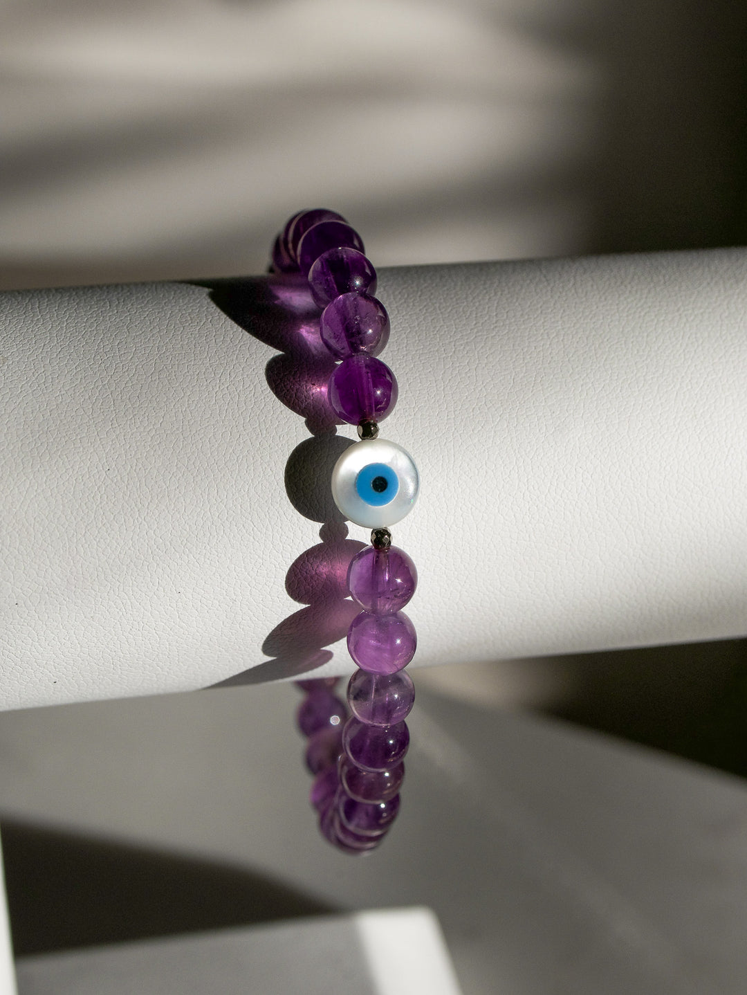 Amethyst Crystal Bracelet with Evil Eye