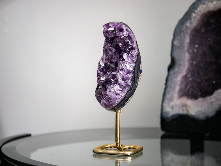 Crescent-Shaped Amethyst Cluster on Gold Metal Stand