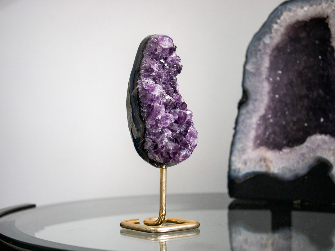 Crescent-Shaped Amethyst Cluster on Gold Metal Stand