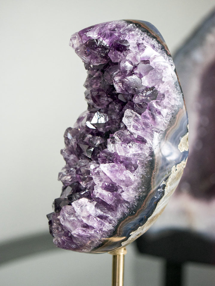 Crescent-Shaped Amethyst Cluster on Gold Metal Stand