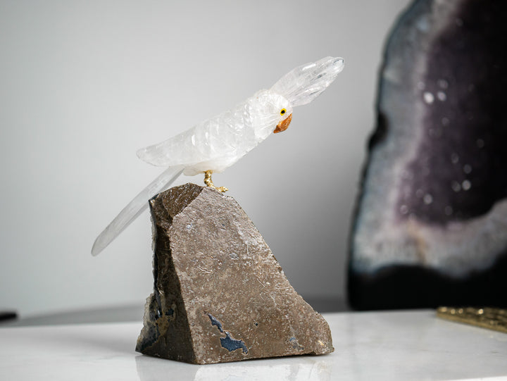 Quartz Parrot on Amethyst Cluster