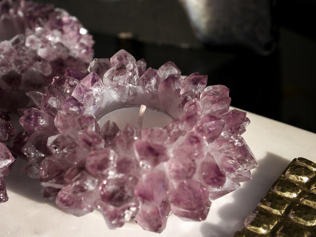 Amethyst Crystal Cluster Tea-light Candle Holder