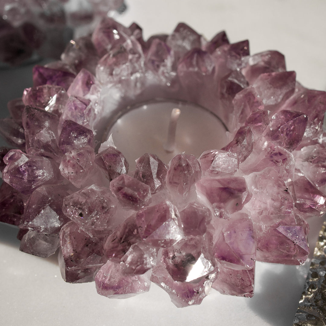 Amethyst Crystal Cluster Tea-light Candle Holder