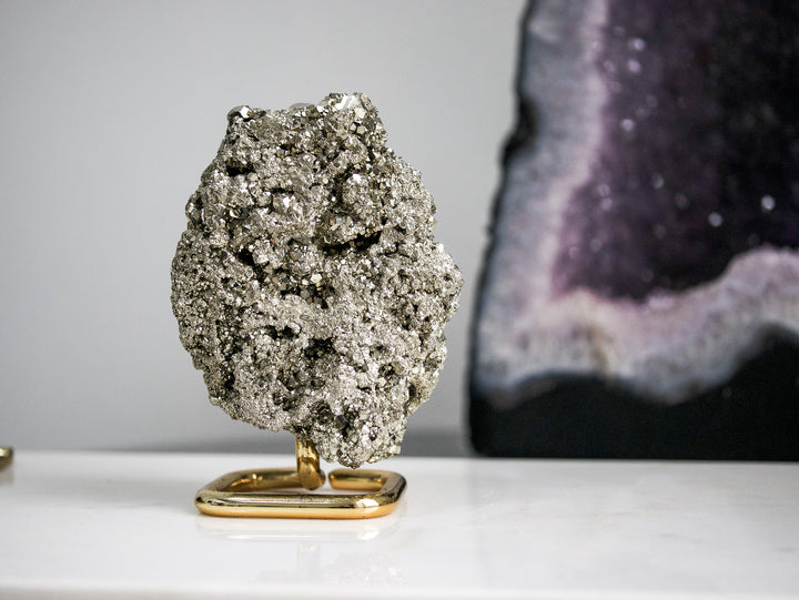 Pyrite Cluster on Gold-tone Metal Stand - Opt 1