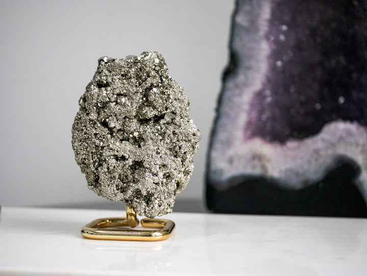 Pyrite Cluster on Gold-tone Metal Stand - Opt 1