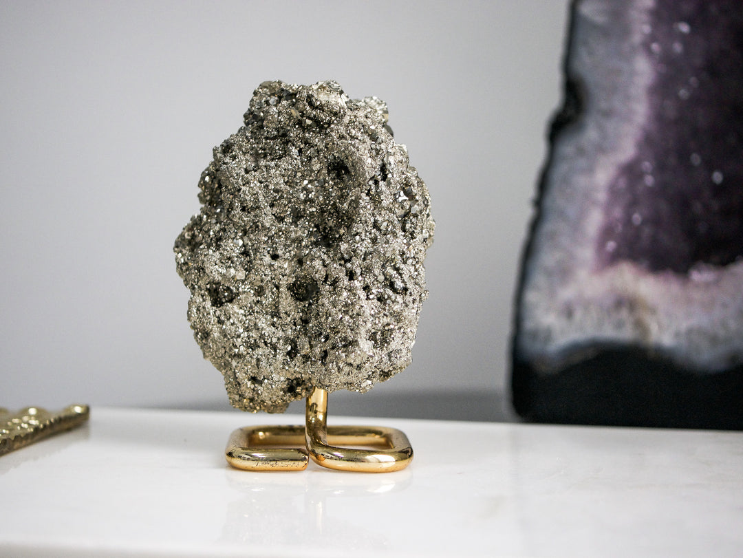 Pyrite Cluster on Gold-tone Metal Stand - Opt 1