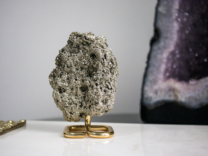 Pyrite Cluster on Gold-tone Metal Stand - Opt 1