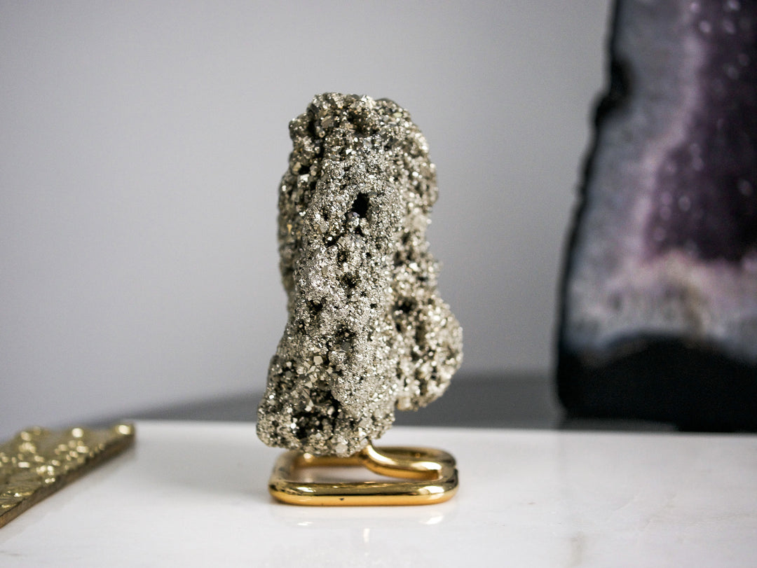 Pyrite Cluster on Gold-tone Metal Stand - Opt 1