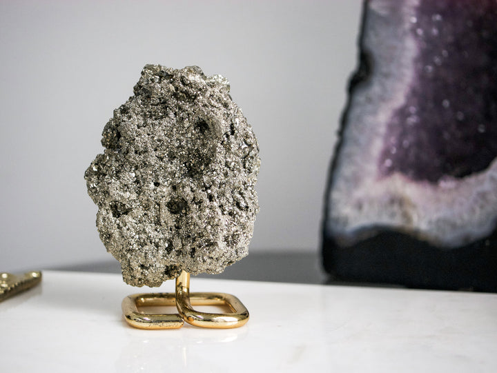 Pyrite Cluster on Gold-tone Metal Stand - Opt 1